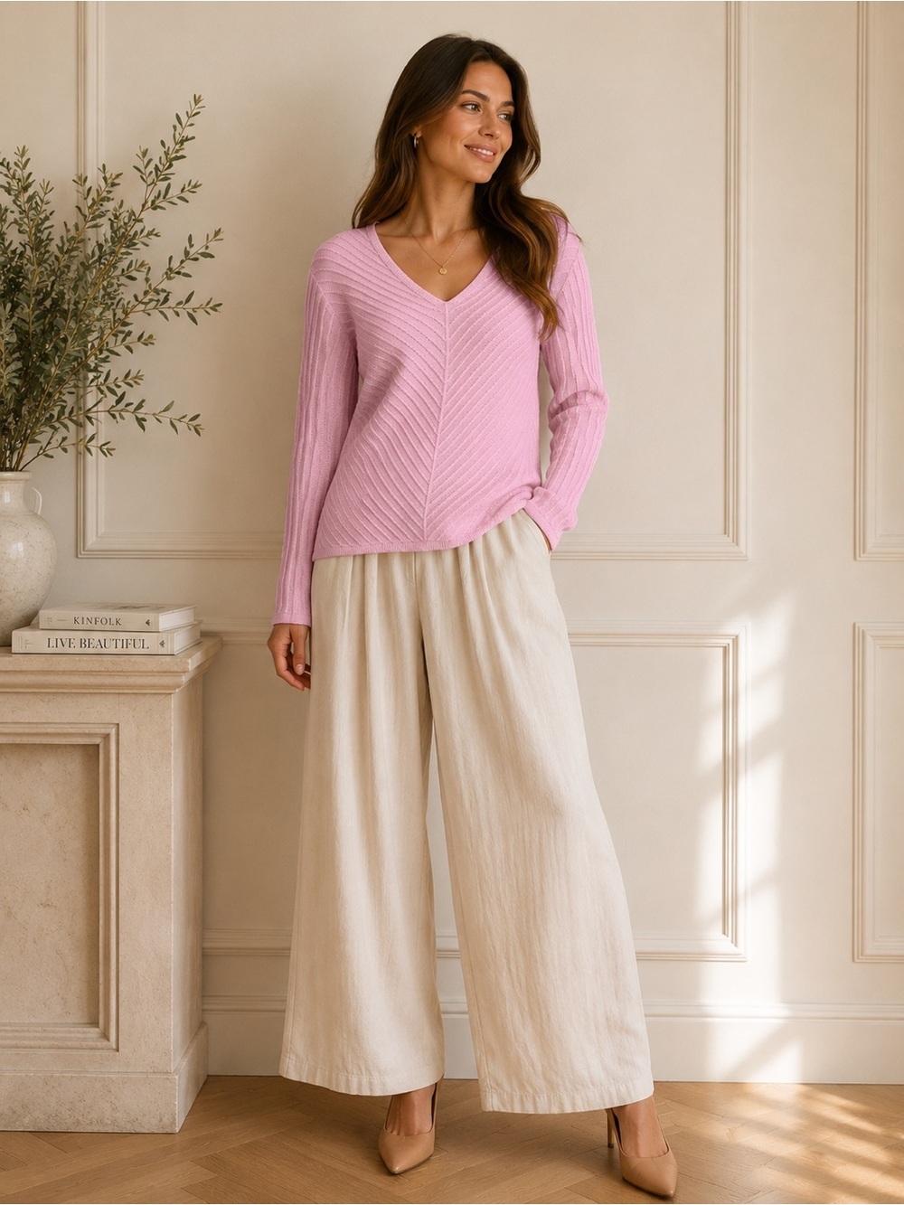 Audrey Talbott Pink Ribbed Knit Sweater Women’s Size M